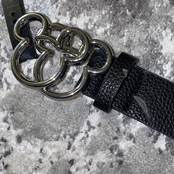 Mickey Mouse silhouette Sliver Buckle Black Faux Leather Belt - Picture 5 of 7